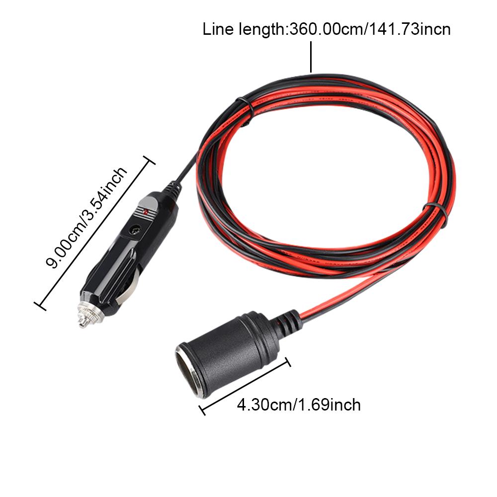 Car Splitter With 15A Fuse Car Cigarette Lighter Extension Cord Socket Plug Auto Accessories 12V 24V Charger Cable 3.7M
