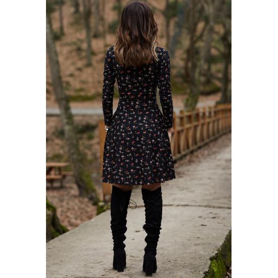 Повседневное и удобное платье Платье с двубортным воротником и цветочным узором