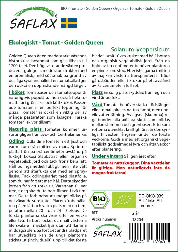 SAFLAX Garden in the Bag - Органический - Помидор - Golden Queen - 15 семян - С субстратом в подходящем стоячем пакете - Solanum lycopersicum