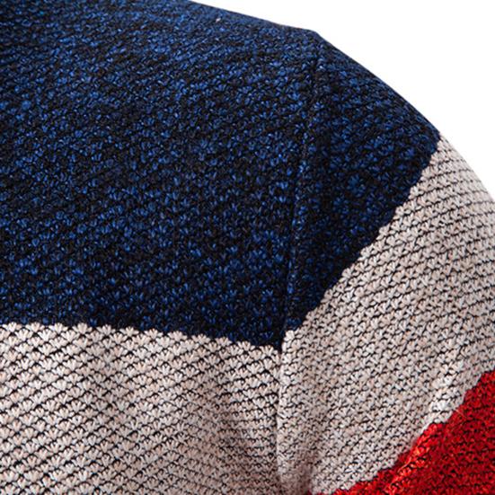 Men Knitted Sweater Color Block Zippered Half Turtleneck Pullover Tops Long Sleeve Half-Zipper Casual Pullover Tops