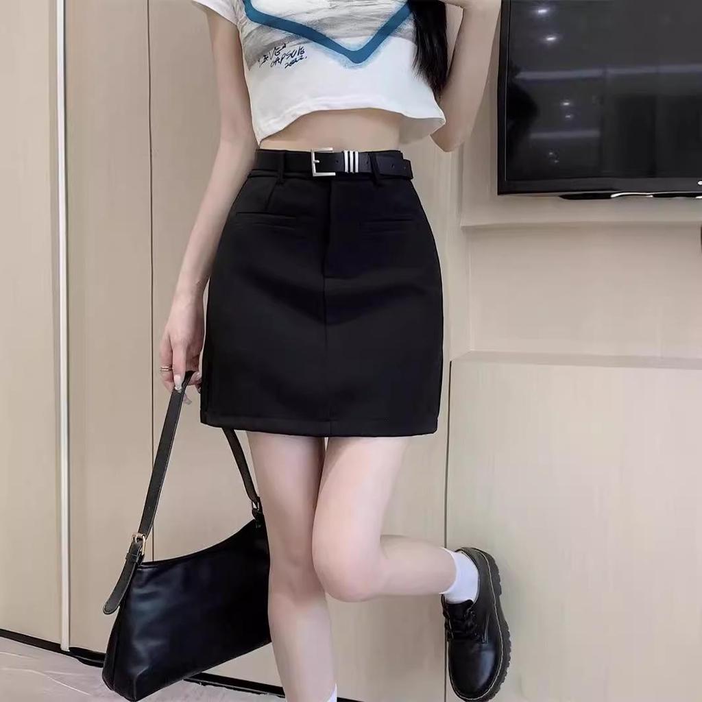 2024 Новая Мода Женская Серая А-силуэта Летняя Юбка с Завышенной Талией