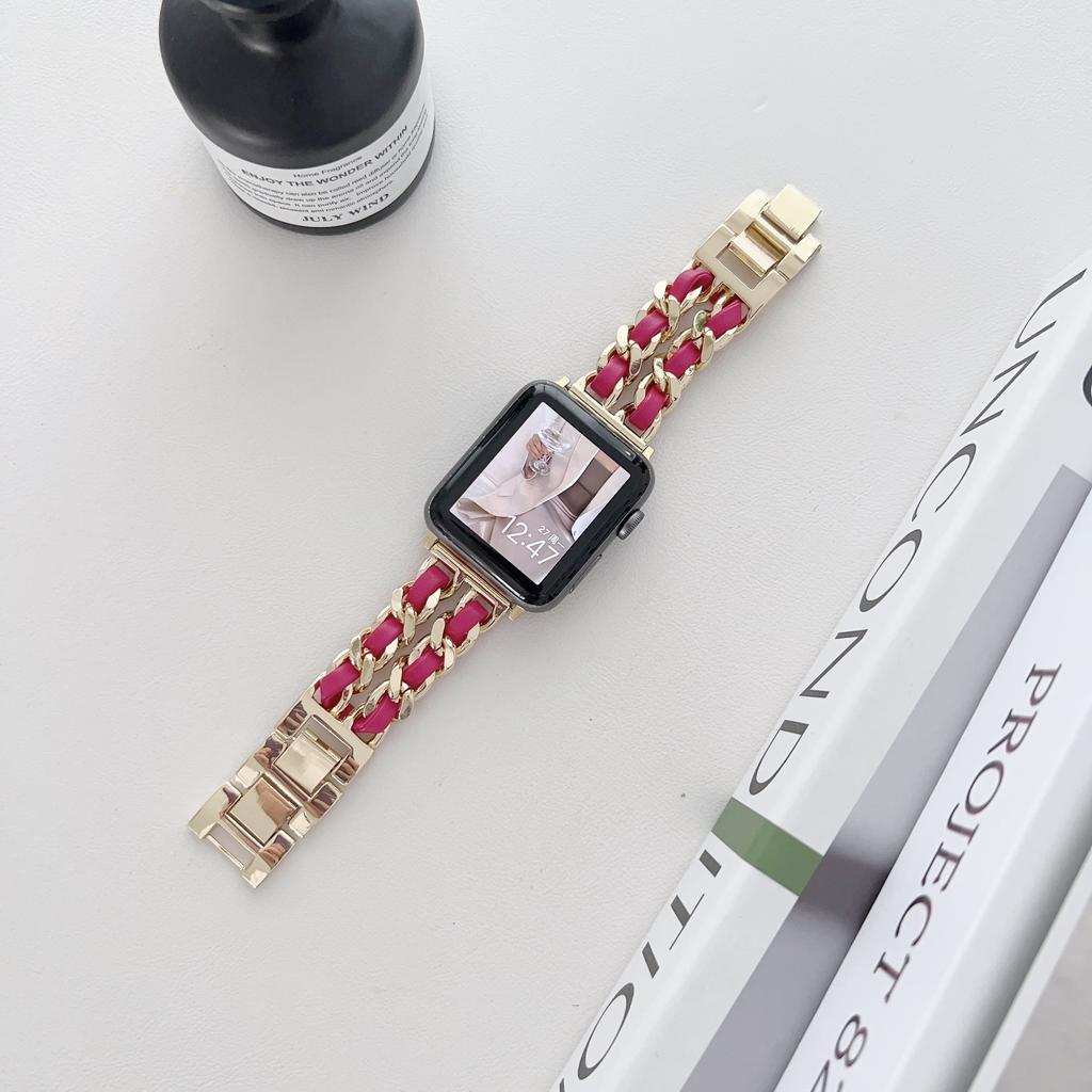 Металлический кожаный ремешок для Apple Watch 49 мм 45 мм 41 мм 44 мм 40 мм 42 мм 36 мм Женский ремешок для часов iWatch Series 10 9 8 7 6 5 4 SE