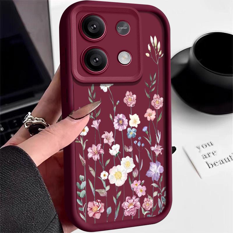 Мягкий матовый чехол для телефона с цветочным узором для Xiaomi 14T 13T Poco F6 X6 Pro Redmi Note 14 Pro 13 12 11 10 TPU противоударный защитный бампер для объектива
