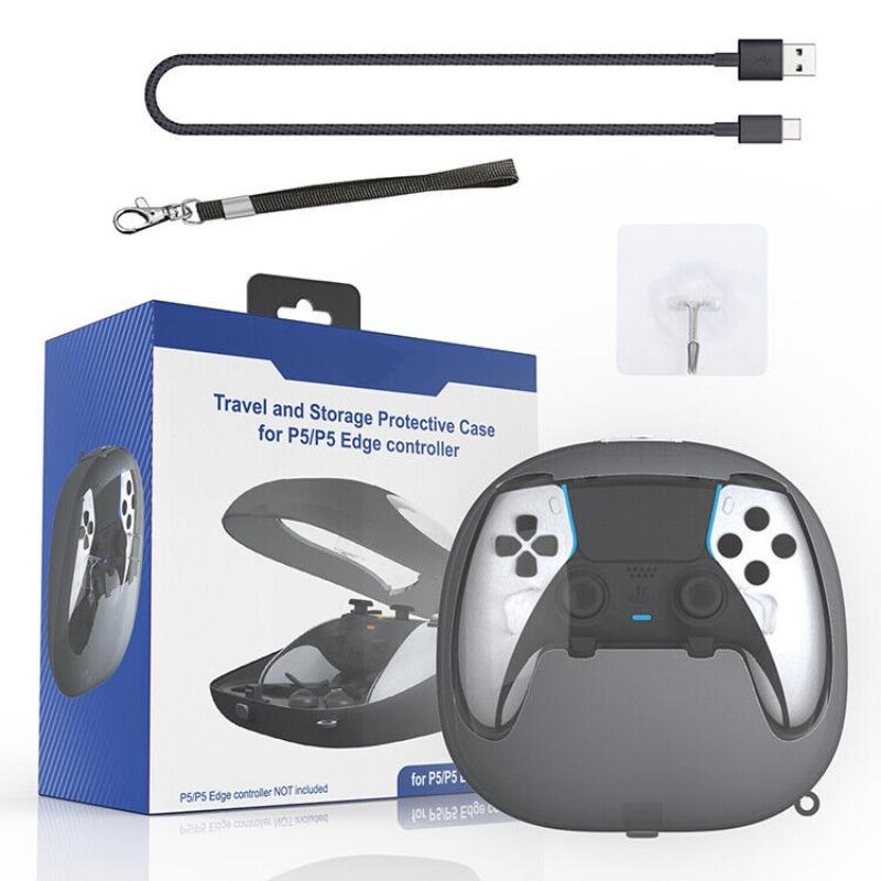 Чехол для зарядки для контроллера PS5/PS5 Edge Dual Sense, жесткий защитный чехол, чехол для хранения, сумка для переноски с зарядным кабелем и шнурком
