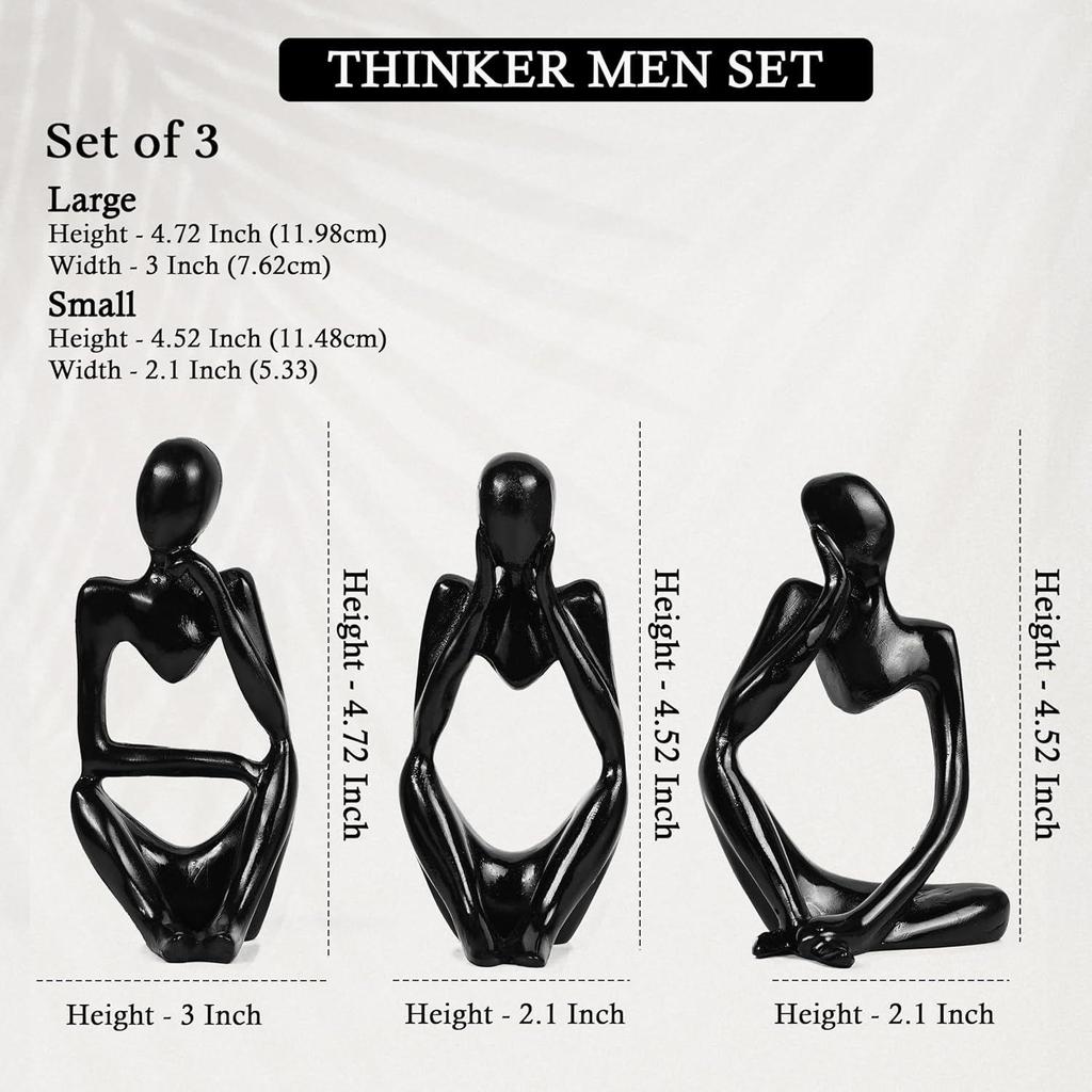 Набор из 3 черных статуэток «Мыслитель» – Современные абстрактные смоляные экспонаты для дома, офиса и стильных пространств, Идеально для вдумчивых подарков