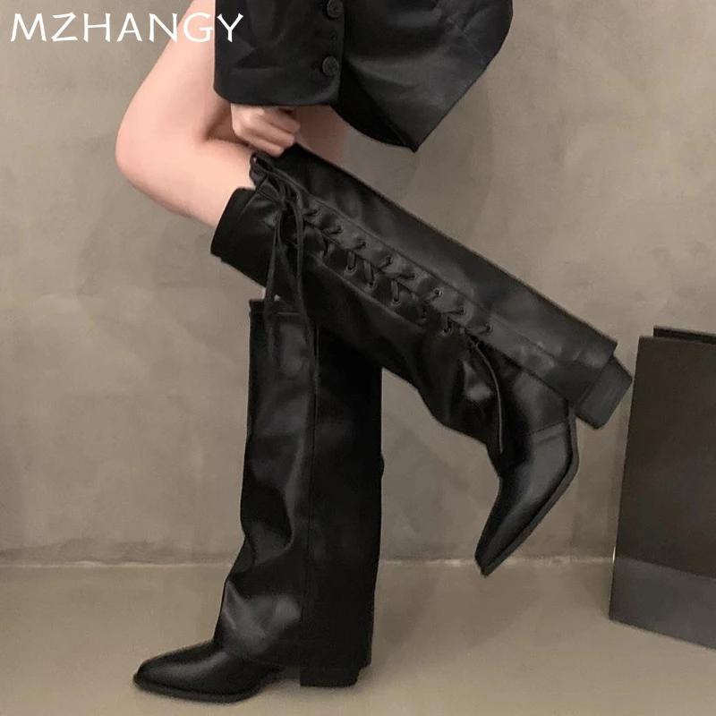 Женские высокие ботинки с острым носком на каблуке Зимние дизайнерские кожаные туфли Женский тренд 2024 Зимние ботинки Элегантные женские ботильоны Челси