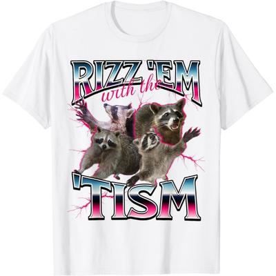Забавная футболка с принтом "Figured Autism Funny Rizz Em with The Tism Meme Autistic Racoon" Новинка Графическая футболка
