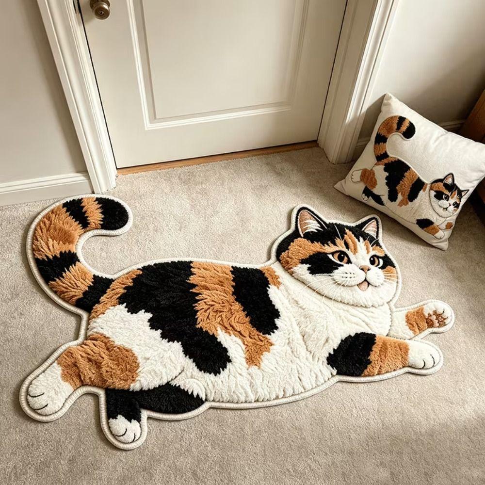 2D Cat-Shaped Area Rug Non-Slip Cartoon Carpet Soft Home Decor Carpet Bedrooms