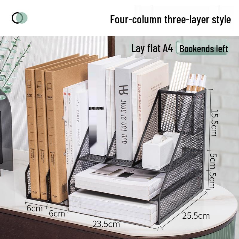 Desktop Metal File Rack Basket: Multi-layer Vertical Storage Box for Desk Management and Document Organization.