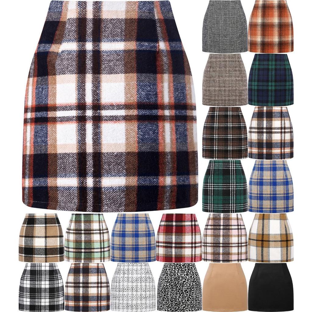 Women's, High Waisted, Plaid Skirt, Tight Fitting, Pencil, Wool, Mini Skirt