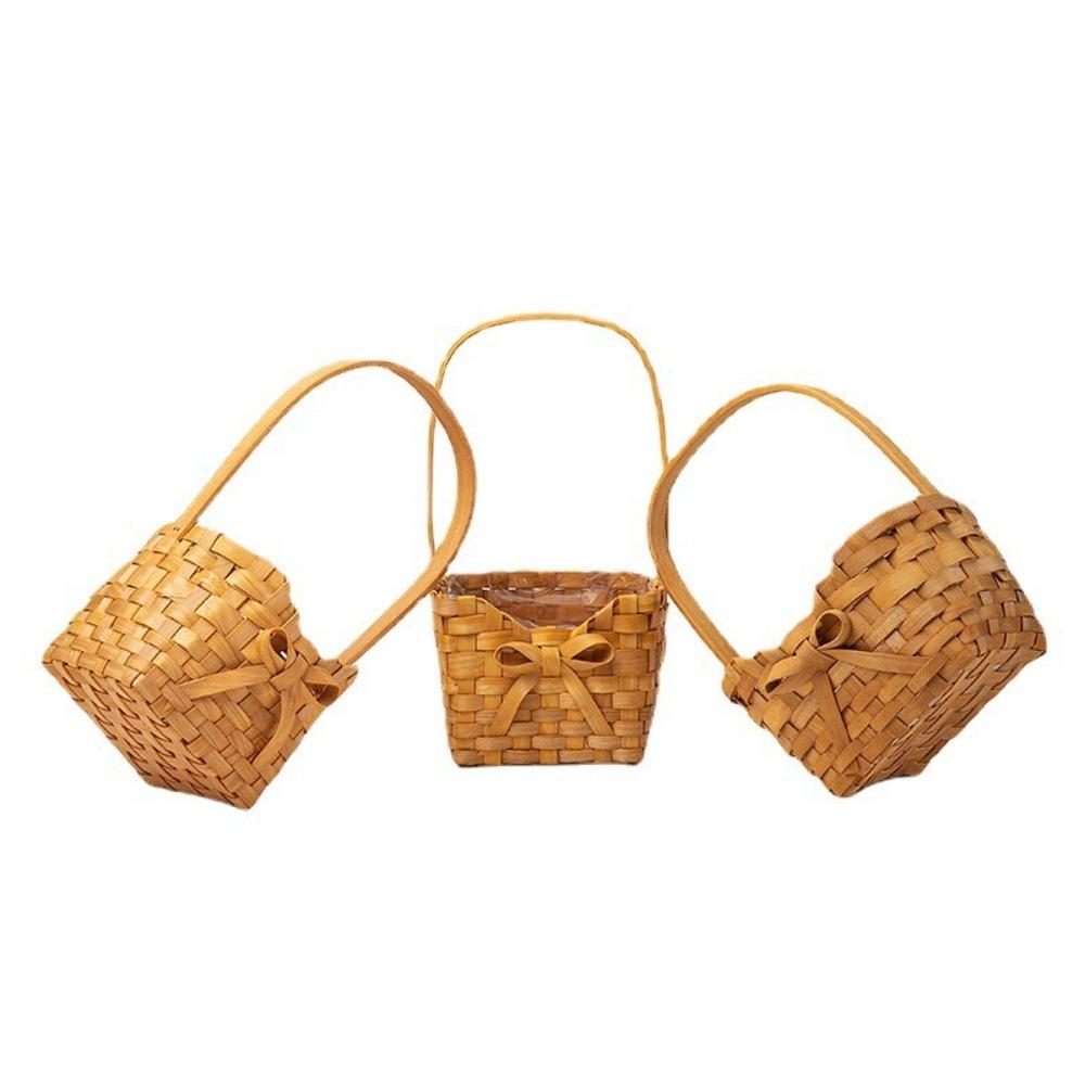 Плетеная вручную корзина для цветов с бантом, контейнер для пикника, корзина для цветочной композиции, свадьба