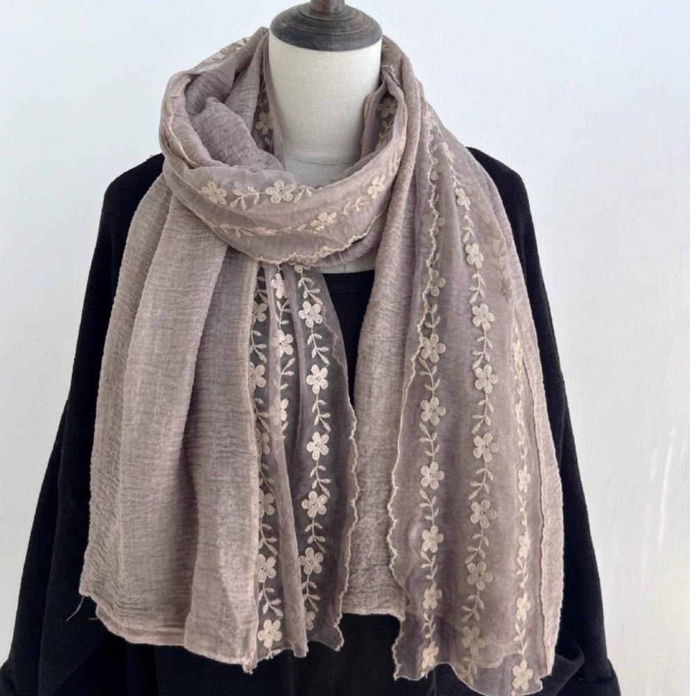 Long Thin Gauze Scarf Cotton Linen Shawl and Wrap Fashion Lace Patchwork Scarf for Women