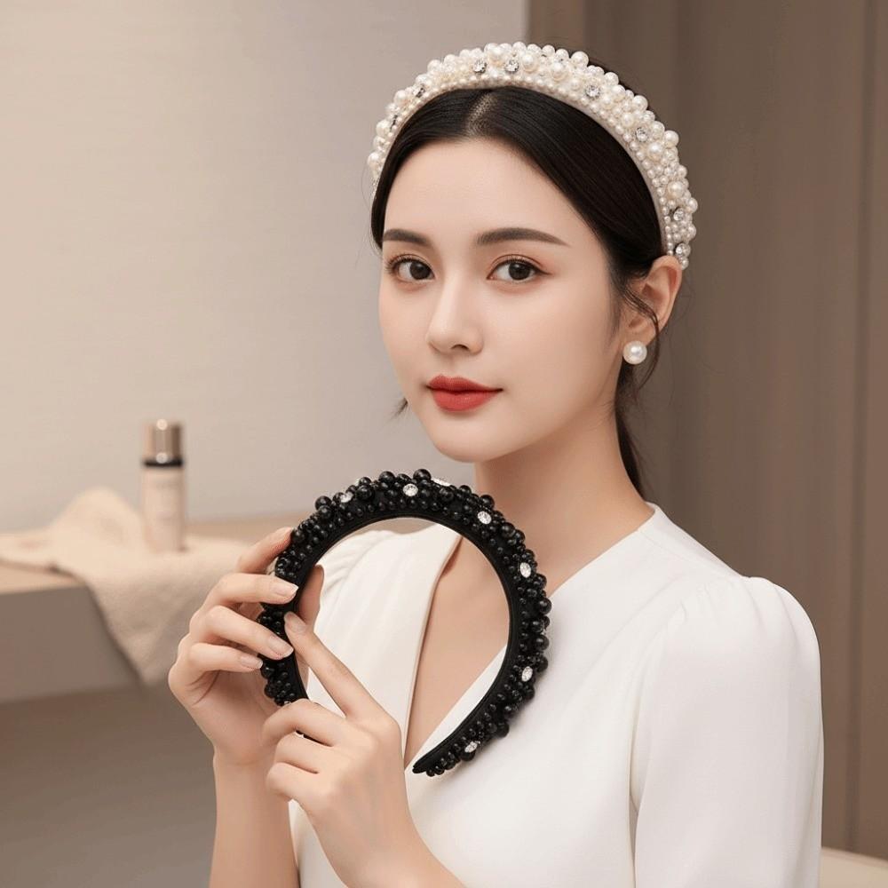 Elastic Plastic Base Full Pearls Hair Hoop Luxury Style Baroque Headdress Office Ladies