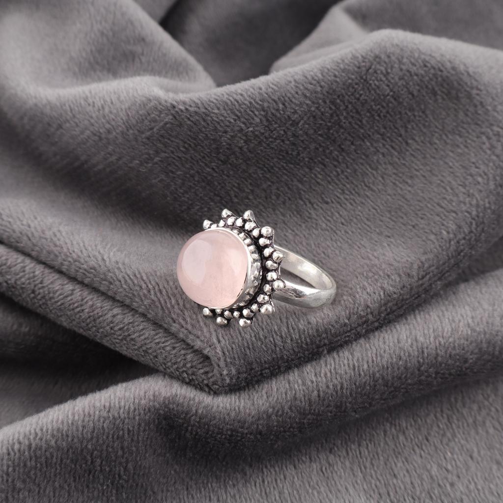 Rose Quartz Jewelry, 925 Solid Sterling Silver Ring, Handmade Gemstone Jewelry Ring For Thanksgiving Gift