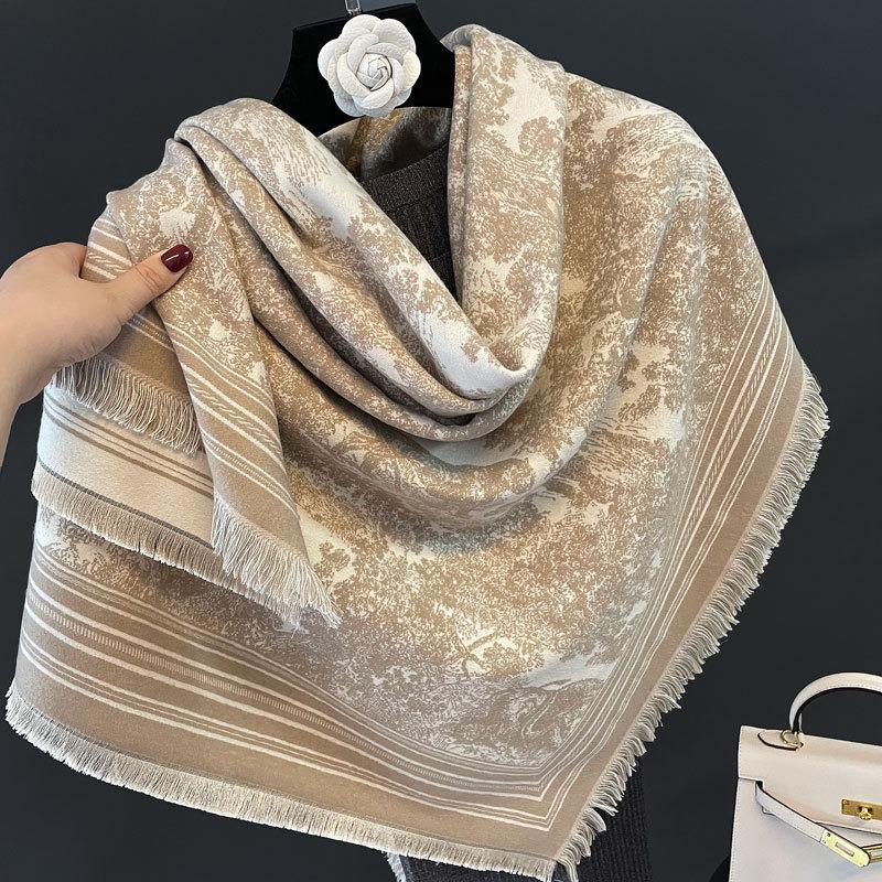 New Jacquard Square Scarf Women's Light Luxury High-end Imitation Cashmere Shawl Versatile Thickened Scarf