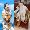 Autumn/Winter Silk Wool Square Scarf - Zhang Star Style, Yellow Damask, European & American Design