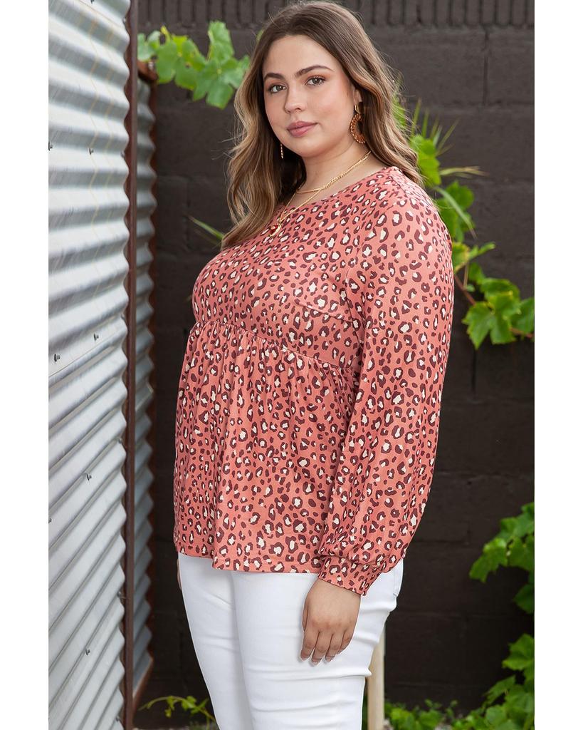 Azura Exchange Блуза Babydoll с длинными рукавами и оборками с леопардовым принтом, большого размера