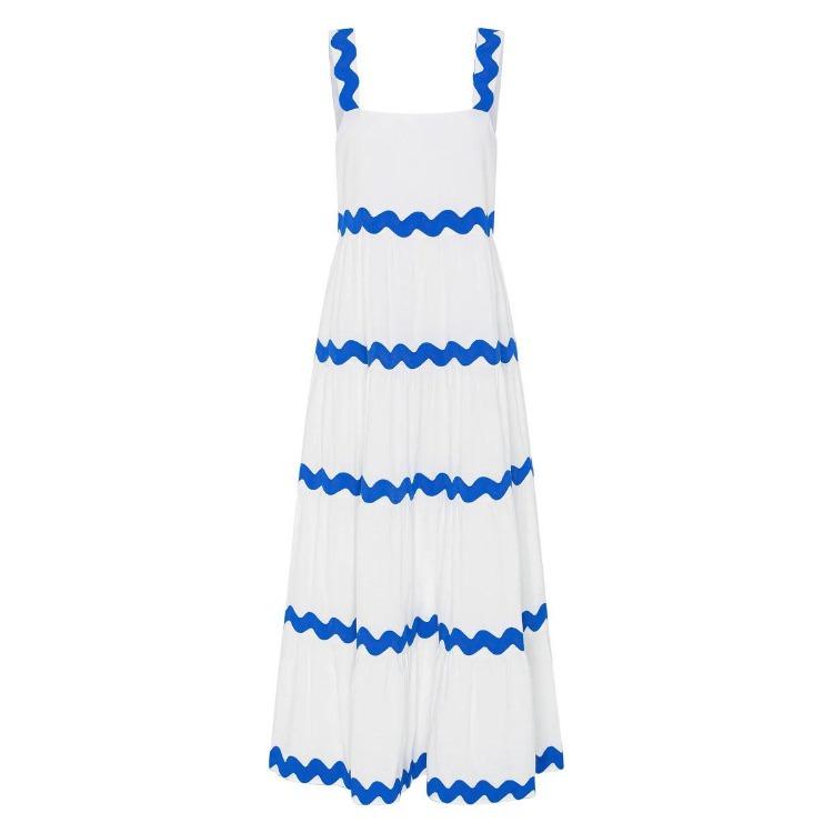 Женское летнее платье без рукавов, платье-свинг, с высокой талией, А-силуэта, без бретелей, длинная майка, повседневные платья, весенняя волна, на бретелях, S-XL