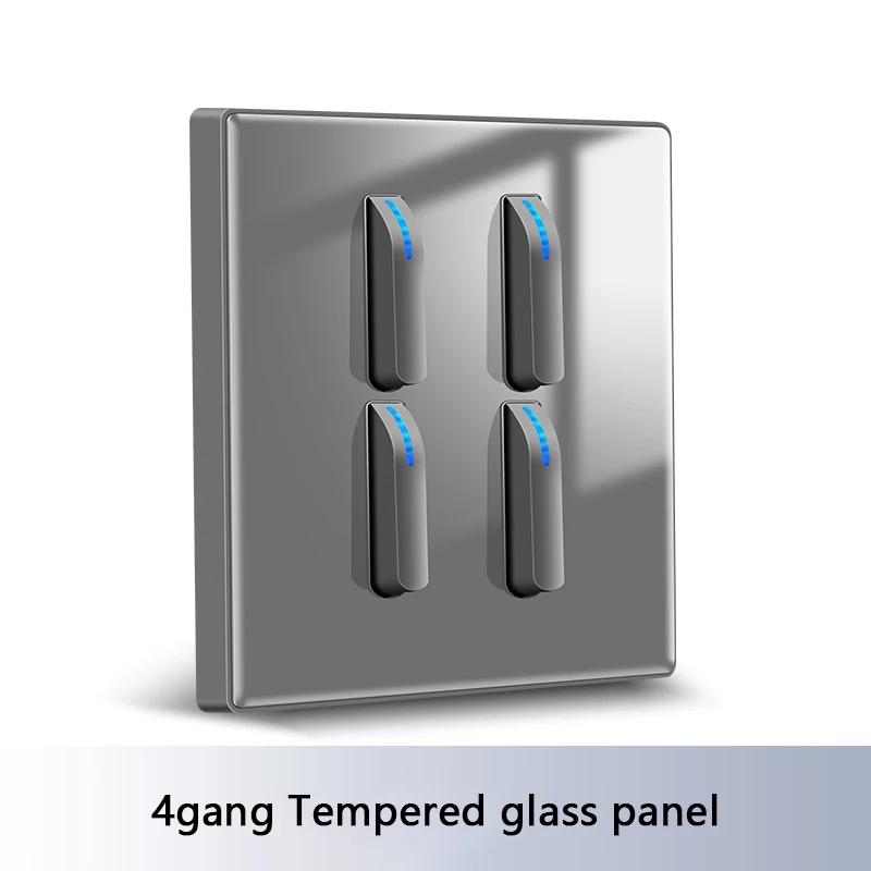 Wall Light Switch Panel Tempered Glass International Switch Self-reset 1/2/3/4 Gang 1/2 Way LED Indicator Piano Key Wall Panel