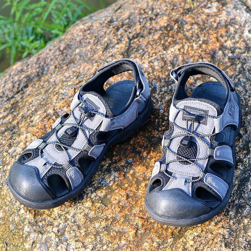 Большие мужские противоскользящие и износостойкие замшевые уличные пляжные туфли, сандалии, сандалии с носком, римская обувь