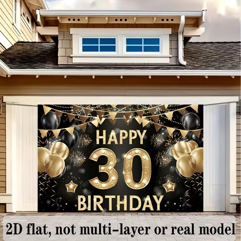 2D Black Gold 30th Birthday Backdrop Banner - Happy 30th Birthday Photo Background