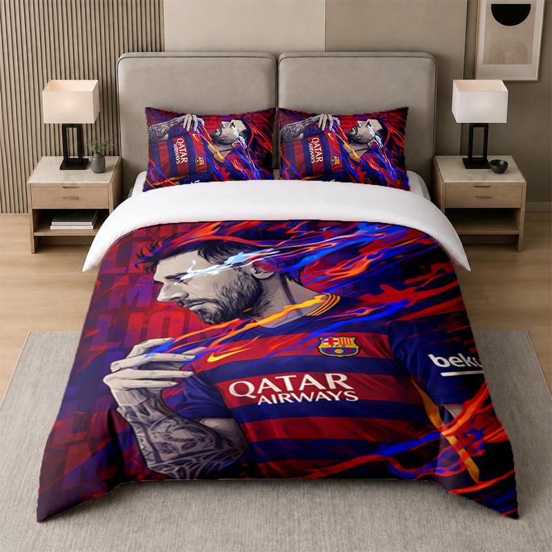 3Pcs Bedding SetLionel Messi Soft Bed Sheet and Two Pillowcases Home Bedroom Decor
