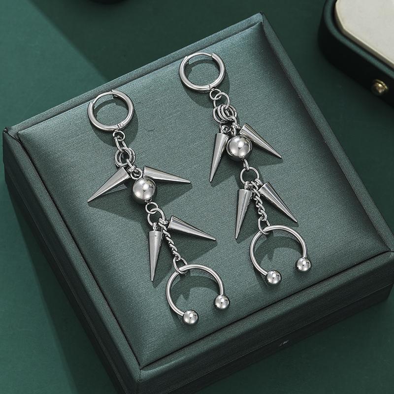 Personalized Punk Style Copper Color Chain Rivet Pendant Earrings, Women's Fashion Trend Holiday Accessories Zircon Gifts