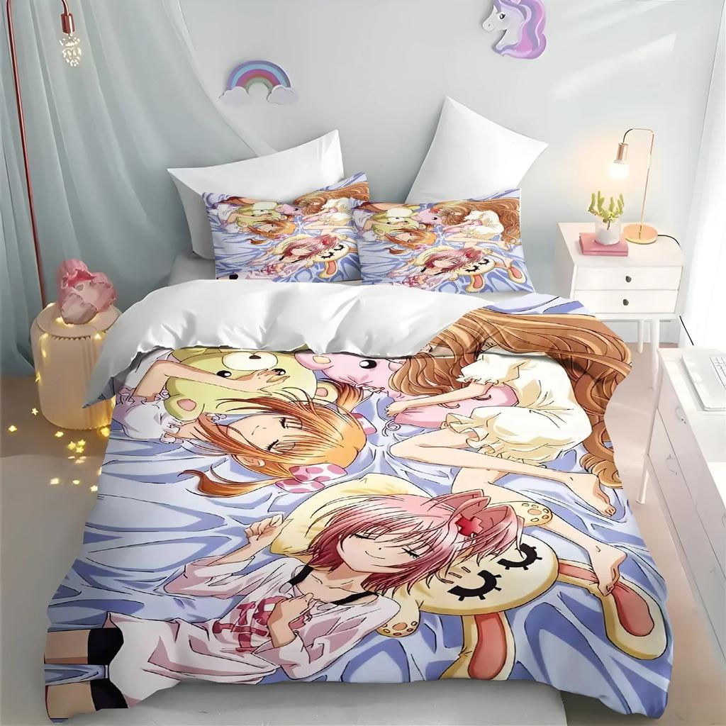 Мультяшная коллекция из 3 предметов: пододеяльник Shugo Chara, детский набор постельного белья Hinamori Amu, милый, полиэстер, мягкий, дышащий, одеяло, анимационный набор постельного белья