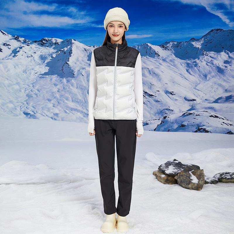 Large size down vest women's high-end white duck down vest men's warm couple vest stand collar autumn and winter class uniform print