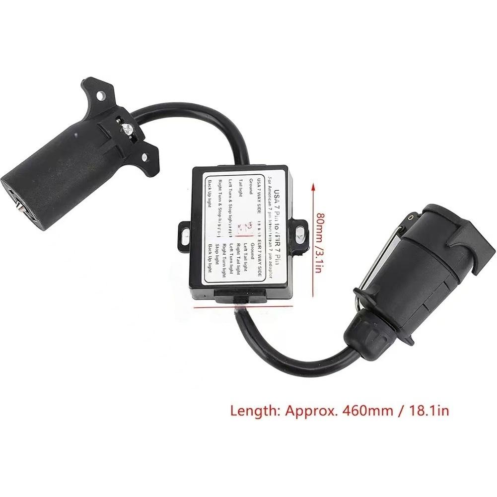 7-Way RV-Blade Socket To 7-Pin Round Connector Trailer Light Harness Connector Suitable For Caravans Boat Trailers