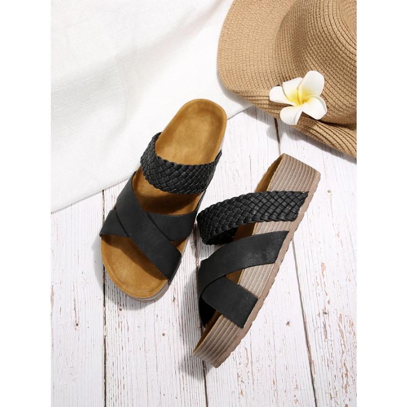 Большие повседневные сандалии с плоским дном и толстой подошвой для женщин, крестообразные сандалии