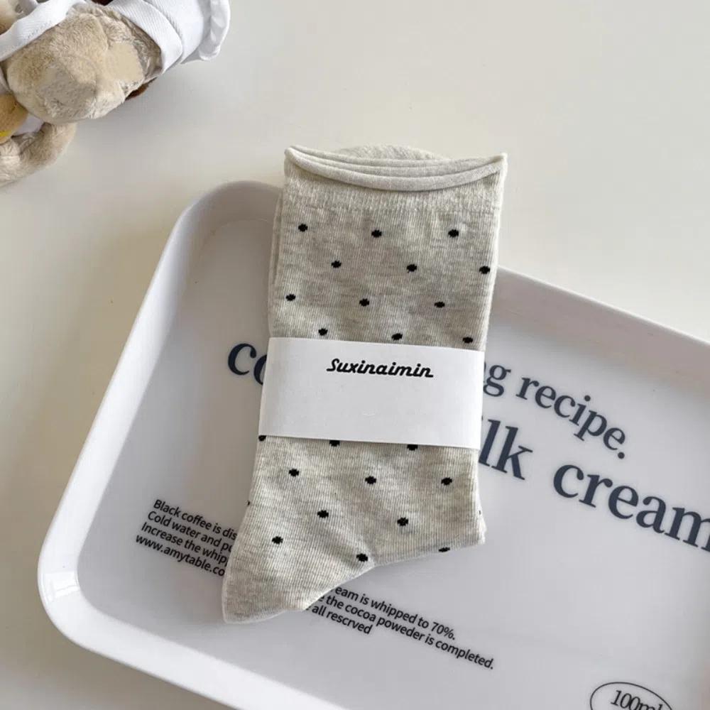 Thin Polka Dot Socks Curled-edge Women's Socks Comfortable Mid-Tube Socks  Summer