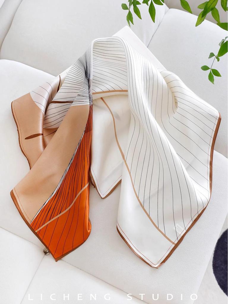 Yang Caiyu Style Striped Silk Square Scarf - Summer Sunscreen Accessory & Headband