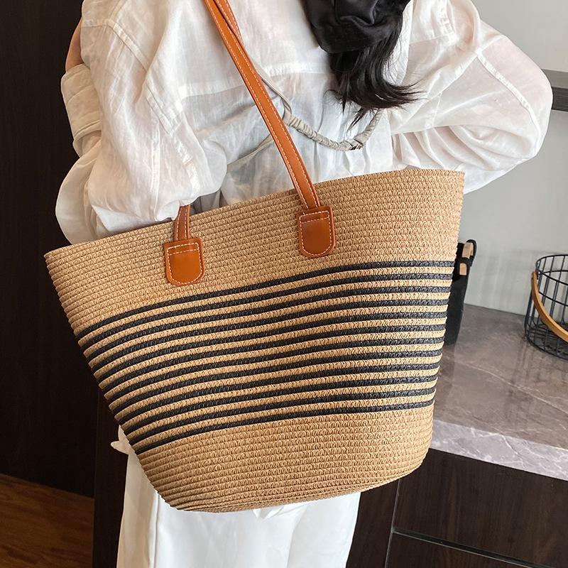 Новая плетеная соломенная сумка для женщин, летние сумки, сумки-тоут с видом на море, плетеные сумки через плечо большой емкости, высококачественные сумки-ведра
