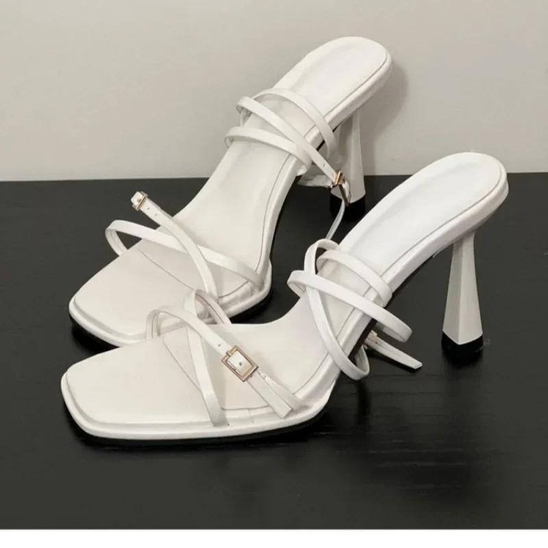Женские босоножки на высоком каблуке с пряжкой на щиколотке, дышащие, сексуальные, праздничные туфли для женщин, женские туфли с открытым носком и перекрестными ремешками спереди