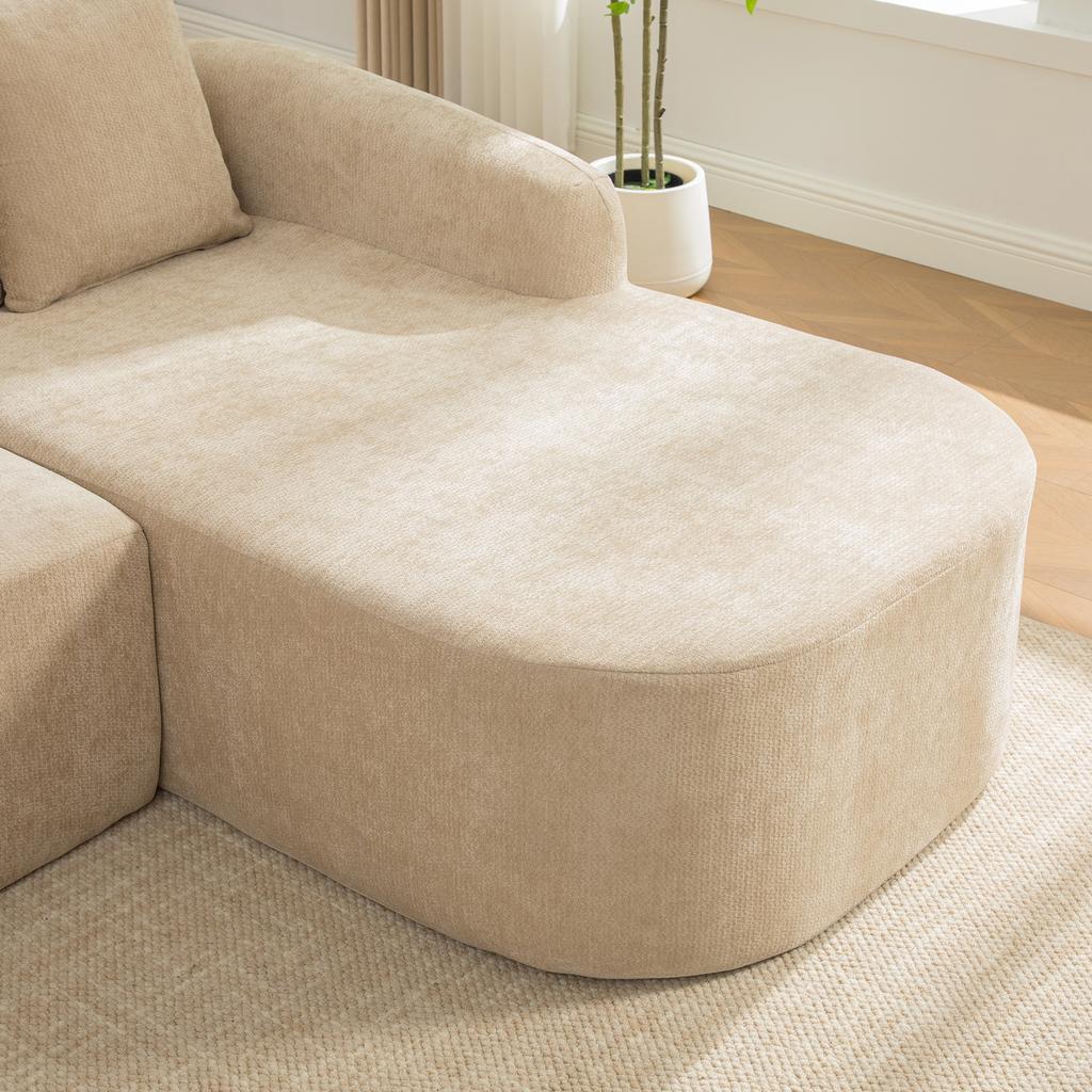 Modular compression sofa made of chenille fabric, filled with 30D high-elastic foam. Easy to move, non-slip floor, ideal for living room.LIGHT KHAKI