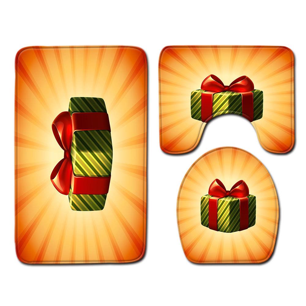 Рождественский коврик для ванной, туалетный трехпредметный набор