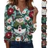 Women's Fashion Casual H Printed V-Neck Long Sleeve Decorative Button T-Shirt Tops