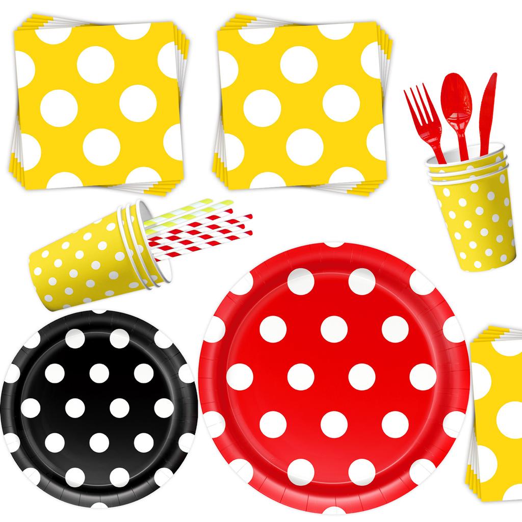 Принадлежности для вечеринки в стиле Микки Мауса Украшения на день рождения Оформление вечеринки Реквизит Бумажные тарелки Бумажные стаканчики Скатерти Бумажные полотенца