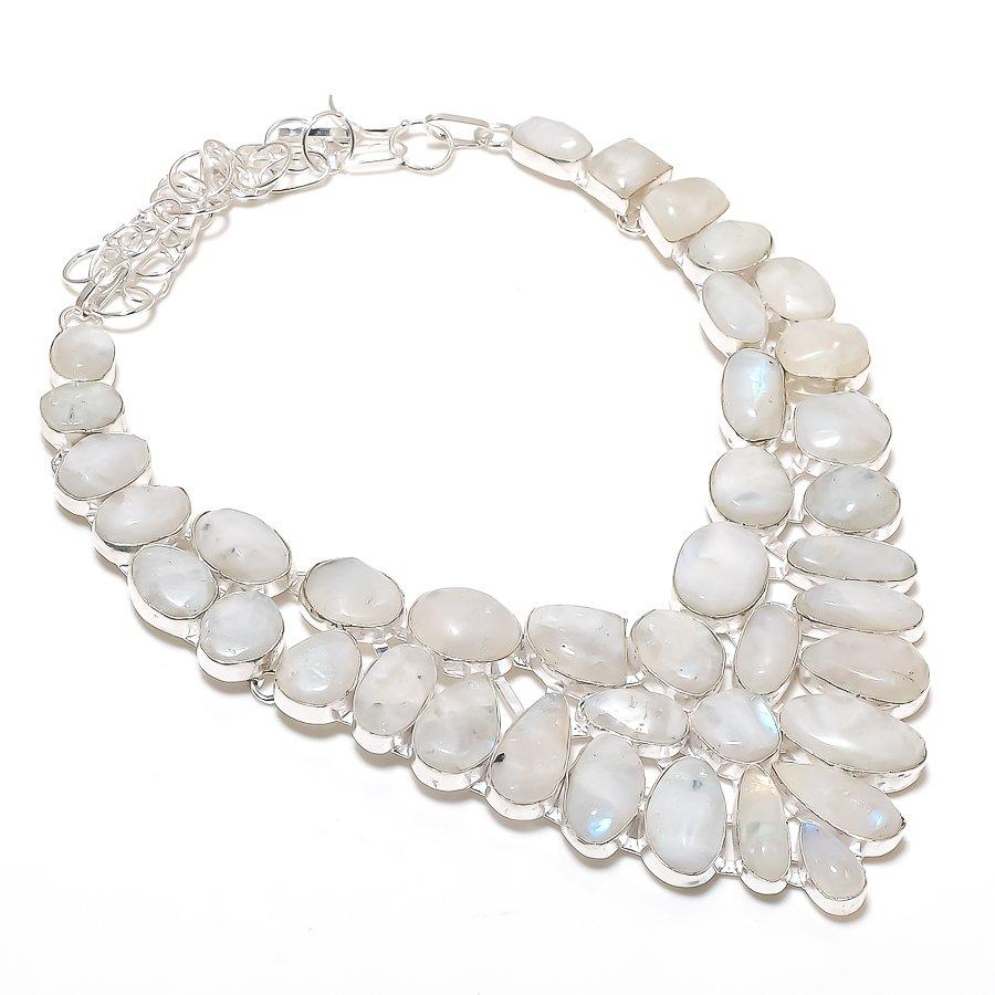 Moonstone Gemstone Handmade 925 Sterling Silver Jewelry Necklace 18" F2c43