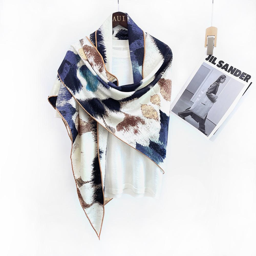 Silk Wool Triangle Scarf – Paris Sketch Design, High-End Mulberry Silk Shawl