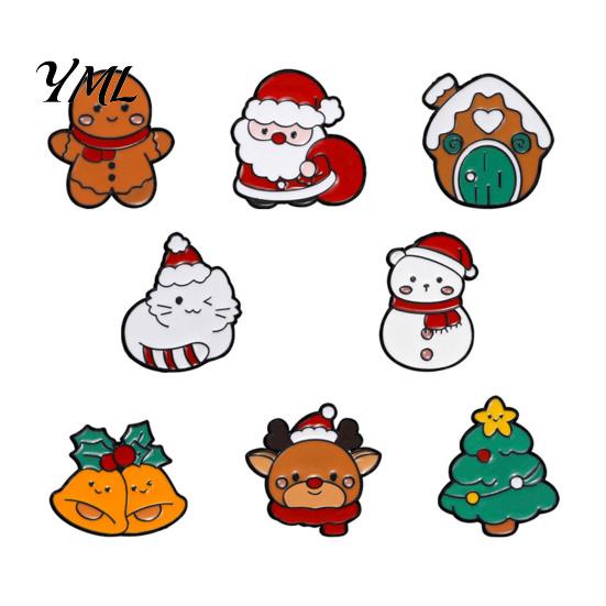 Tree Badge Pin Christmas Cartoon Enamel Brooch, Santa Claus Elk Snowman Pin, Holiday Brooch Bags Scarves Clothes Decorative Accessory for Party