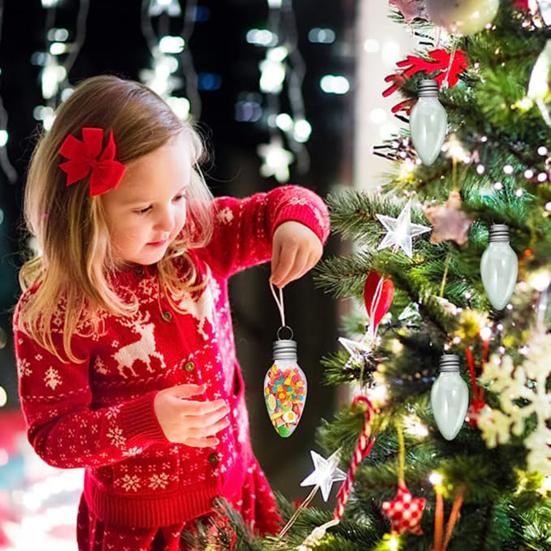 6/12/24Pcs 35ml Christmas Pendants with Screw Off Cap Fillable Clear Plastic Christmas Tree Light Bulb Hanging Decor for Party