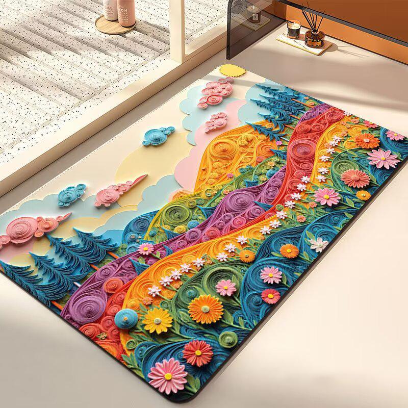 Modern Abstract Scenic Living Room Rug Large Size Cute Room Decor Bedroom Carpet Non-slip Baby Crawling Mat Soft Easy Cleaning