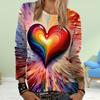 Women Spring Tops Colorful Love Print Causal Long Sleeve T-shirt Top Blouse