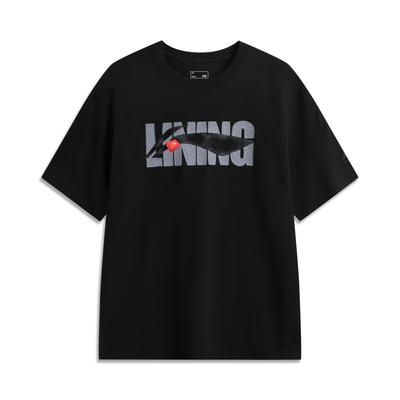 Li Ning Серия Спортивный Стиль Жизни Повседневный Простой Пуловер с Круглым Вырезом Буквенный Свободный Футболка с Коротким Рукавом Унисекс Футболка Черный AHSV741-3
