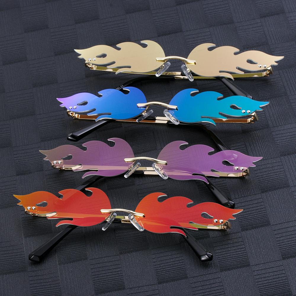 UV 400 Narrow Sunglasses Eyewear Rimless Fashion Sunglasses Fire Flame Wave Sun Glasses