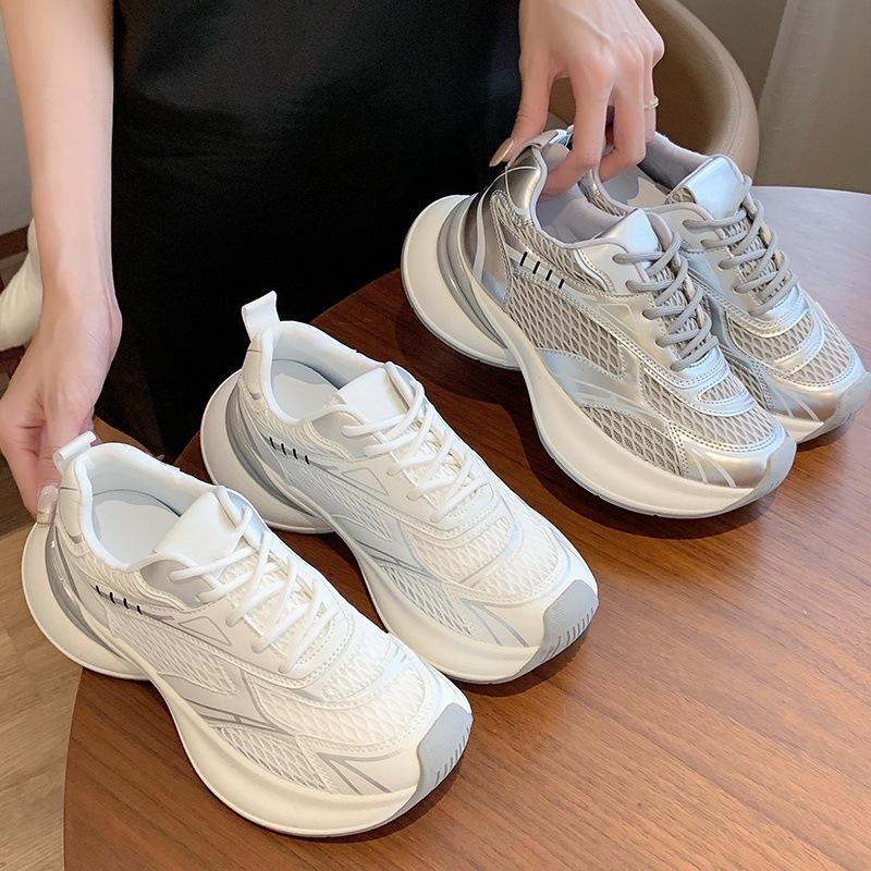 Кроссовки в стиле "dad shoes" на толстой подошве, новая весенне-осенняя модель, тонкие, дышащие, сетчатые, увеличивающие рост, маленькие белые повседневные спортивные кроссовки