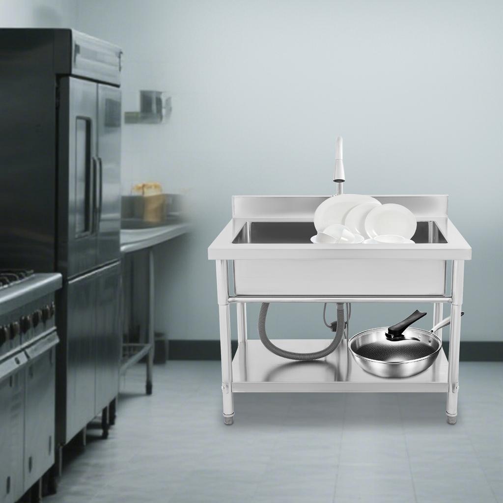 Freestanding Stainless Steel Utility Sink with Pull-Out Sprayer Faucet, Modern Single Bowl Workstation Sink for Laundry Garage