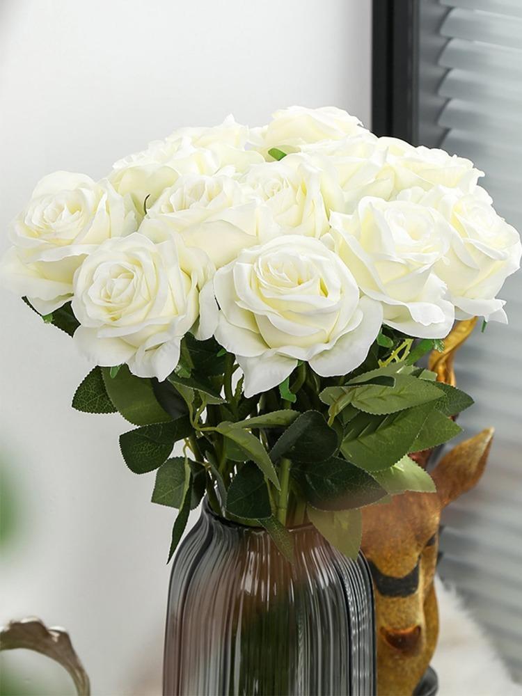 12 шт. Искусственные цветы Розы Массовый букет поддельных шелковых роз с длинным стеблем Искусственные розы Цветы для свадьбы Домашние вечерние украшения стола